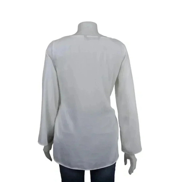 Zara White Blouse Top With Belt  V-Neck Flowy Size Small - Picture 10 of 14